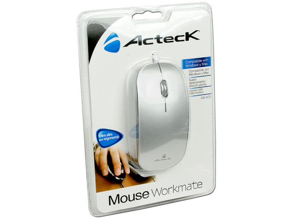 Mouse Acteck Workmate Ultra Slim Óptico, USB. Color Plata
