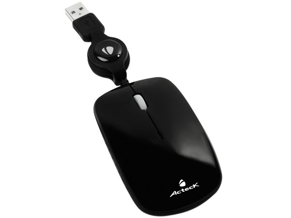 Mouse Acteck AM-420 Óptico, retráctil USB. Color negro