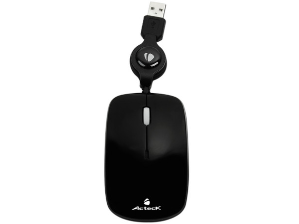 Mouse Acteck AM-420 Óptico, retráctil USB. Color negro