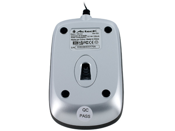Mouse Retráctil Acteck Slim Traveller Óptico, USB. Color Plateado