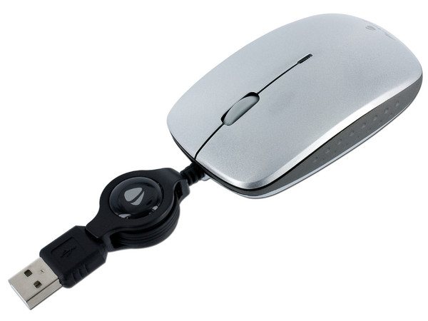 Mouse Retráctil Acteck Slim Traveller Óptico, USB. Color Plateado