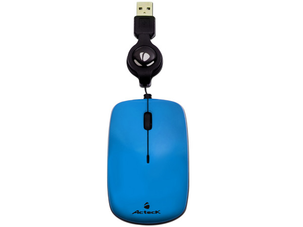 Mouse Acteck AM-420 Óptico, retráctil USB. Color azul