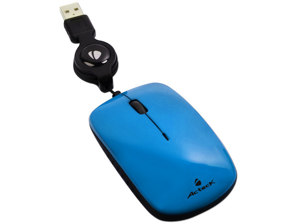 Mouse Acteck AM-420 Óptico, retráctil USB. Color azul