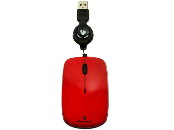Mouse Acteck AM-420 Óptico, retráctil USB. Color rojo  