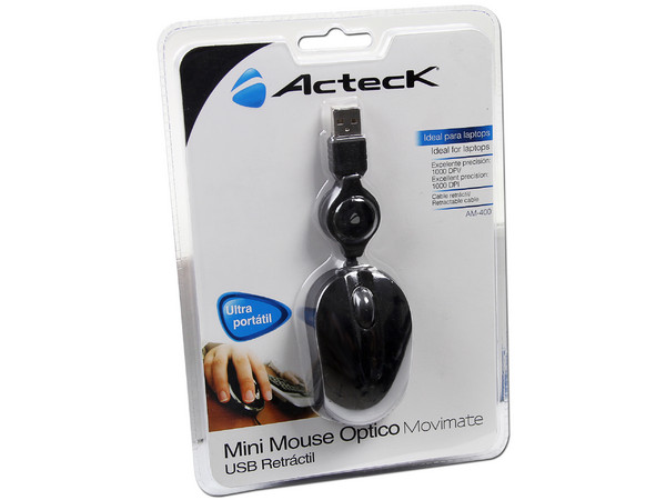 Mini Mouse Óptico Acteck Movimate AM-400, retráctil, USB.