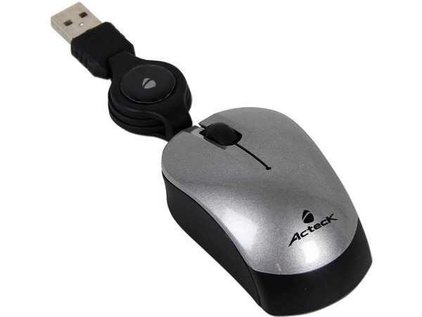 Mini Mouse Acteck AM-400 Óptico, retráctil USB. Color gris.