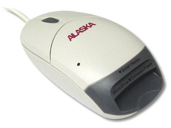 Mouse Alaska Óptico LYNX M2, 2 Botones, con Scroll y lector de tarjeta Compact Flash y Smart Media Cards, Interfase USB.
