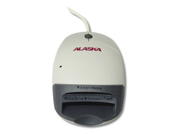 Mouse Alaska Óptico LYNX M2, 2 Botones, con Scroll y lector de tarjeta Compact Flash y Smart Media Cards, Interfase USB.