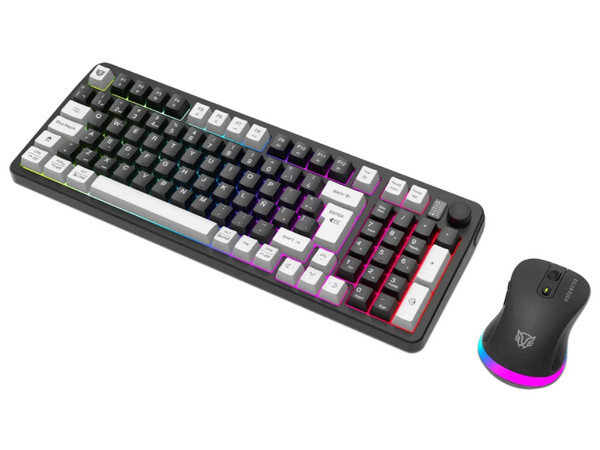 Teclado y Mouse BALAM RUSH 2 en 1 Inalámbrico Squad Conquest Pro KG525, Bluetooth y 2.4 MHz, USB-C, Mouse Óptico 7200 DPI, Teclado 85%, RGB, Recargable, Color Negro.