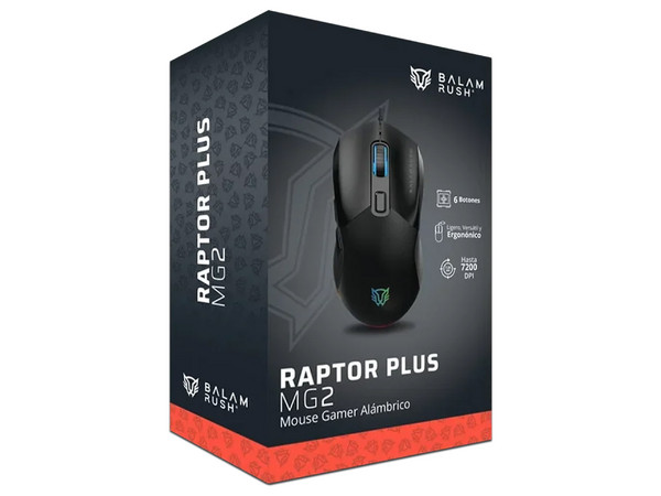 Mouse Gamer Alámbrico Balam Rush Raptor Plus MG2, Sensor Óptico, 7600 DPI, 6 Botones, USB Tipo A. Color Negro.