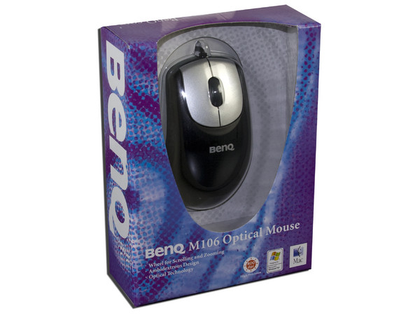Mouse Óptico Benq M106, PS/2. Color Negro con Plateado
