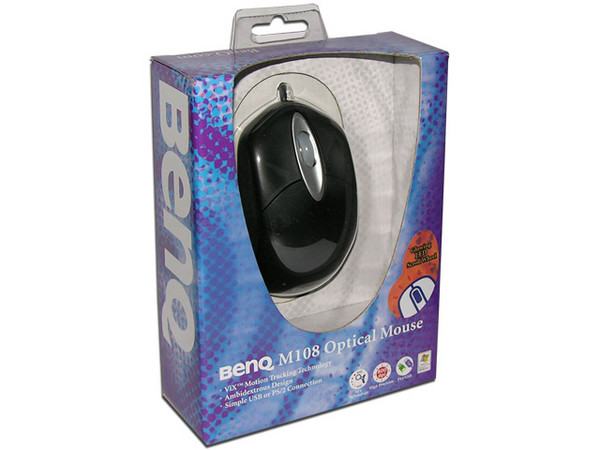 Mouse BenQ Modelo M108, Óptico, Color Negro/Plata, USB
