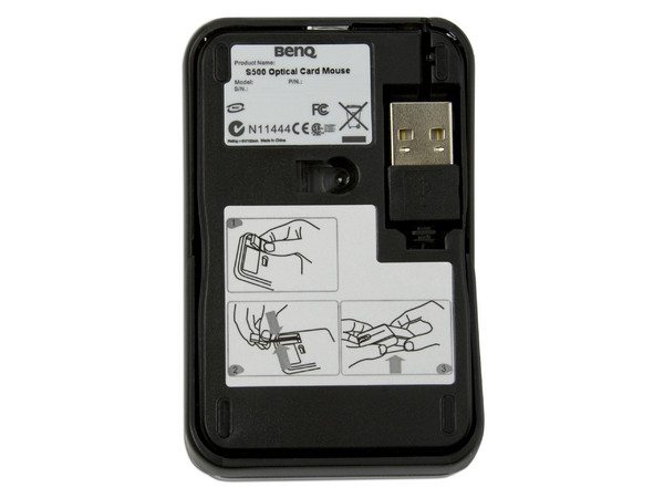 Mini Mouse Portable tipo Tarjeta BenQ S500 Óptico, Retráctil USB. Color Plateado