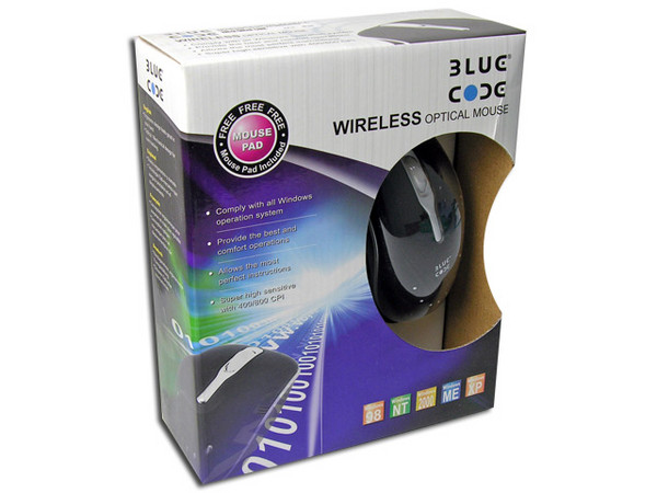 Mouse Blue Code Óptico Inalámbrico, USB. Color Negro, Incluye Mouse Pad.