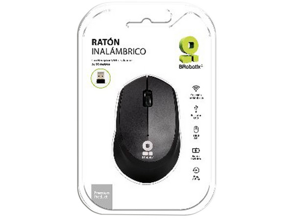 Mouse Óptico Inalámbrico BRobotix, hasta 1000 dpi, Receptor USB. Color Negro.