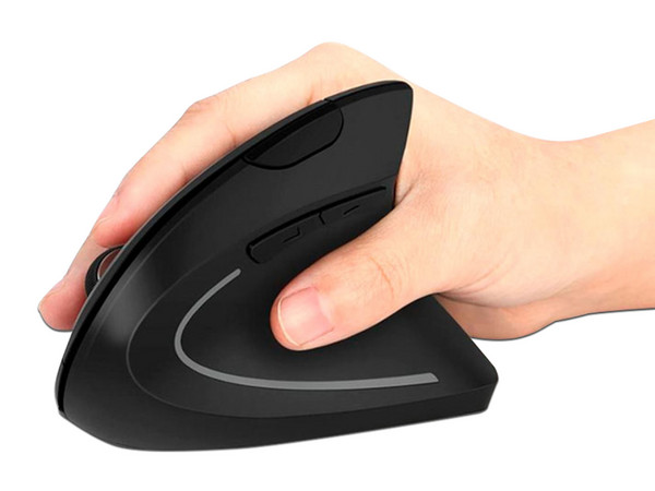 Mouse Inalámbrico Vertical BRobotix, hasta 1,600 dpi, 6 botones, Receptor USB. Color Negro.