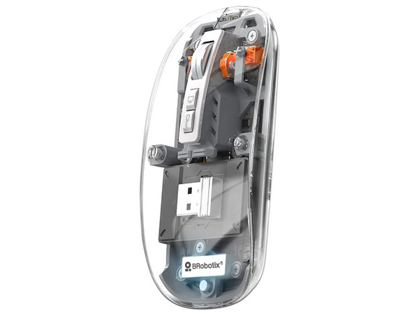 Mouse Inalámbrico BRobotix 6000823, Bateria Recargable, Receptor USB, Transparente.