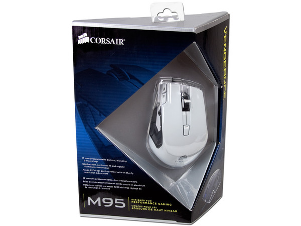 Mouse Gamer Corsair Vengeance M95, sensor Láser de hasta 8200dpi, 9 botones programables, armazón de aluminio, USB. Color Blanco