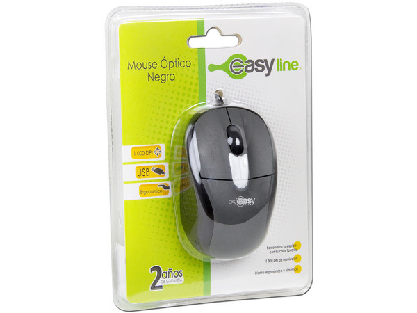 Mouse Óptico Alámbrico Easy Line, USB. Color Negro/Gris.