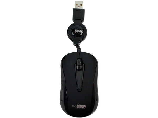 Mini Mouse Óptico Easy Line cable retráctil USB. Color Negro.