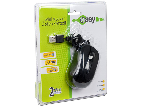 Mini Mouse Óptico Easy Line cable retráctil USB. Color Negro.