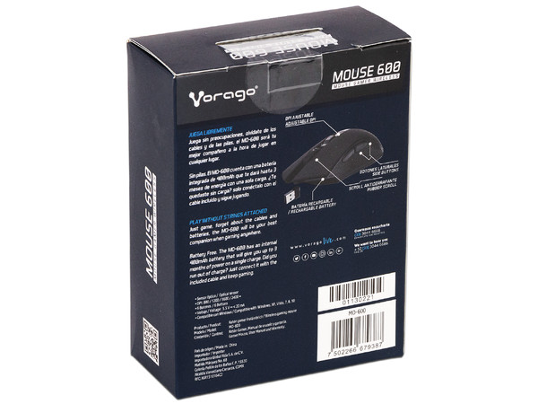 Mouse Óptico Gamer Inalámbrico Game Factor MO-600, hasta 2400 Dpi, 6 Botones. Color Negro.