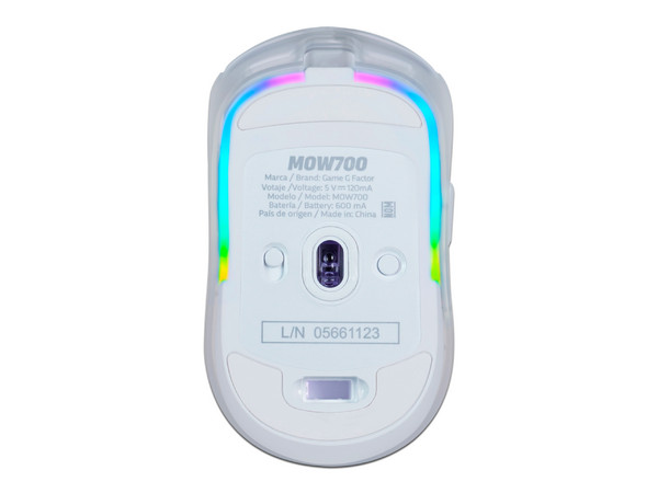 Mouse Gamer Inalámbrico Game Factor MOW700, hasta 26000 DPI, RGB, Bluetooth, Color Blanco.