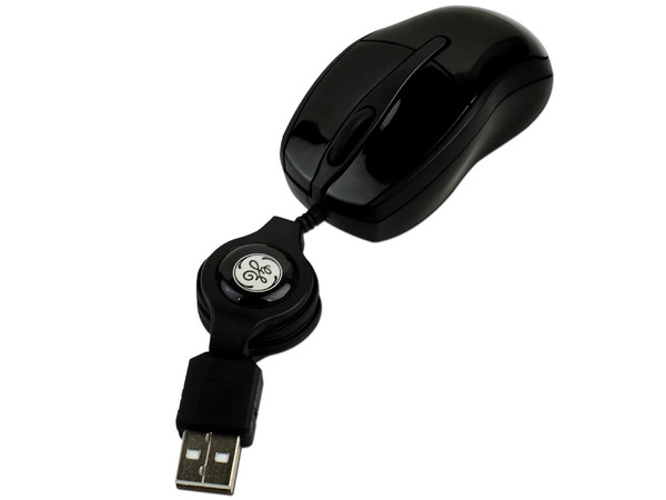 Super Mini Mouse General Electric, Óptico, retráctil USB. Color negro