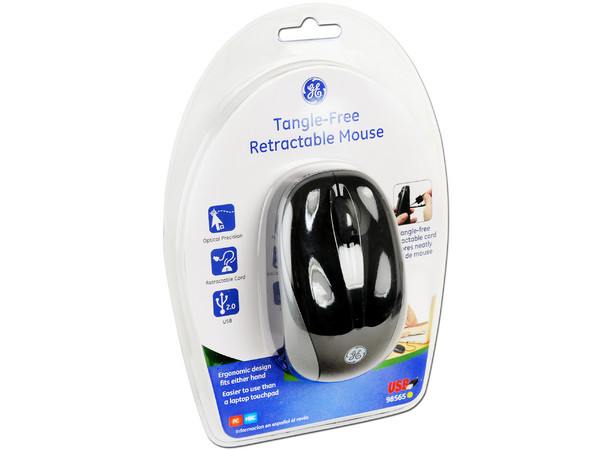 Mouse Óptico General Electric con Cable USB Retráctil Oculto