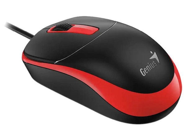 Mouse Optico Genius DX-123, Alambrico, Hasta 1200 DPI, USB de hasta 1.5m, Color Negro con Rojo