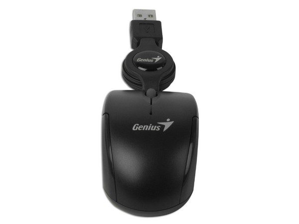 Mini Mouse Genius Micro Traveler Óptico, retráctil USB. Color Negro