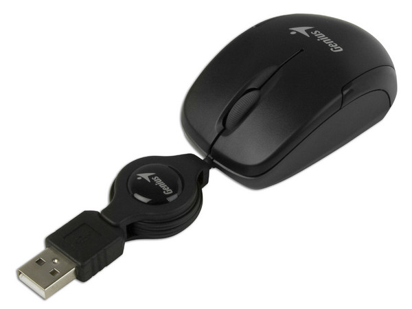 Mini Mouse Genius Micro Traveler Óptico, retráctil USB. Color Negro