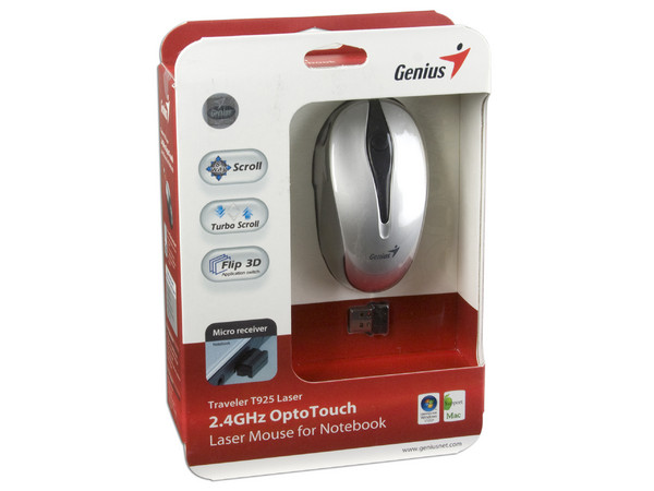 Mouse Genius Traveler T925 Láser, USB. Color Plateado