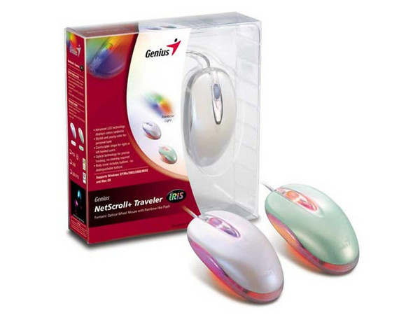 Mouse Óptico Genius NetScroll Traveler iRIS, Cambia de Color al azar, 2 botones y scroll, PS/2