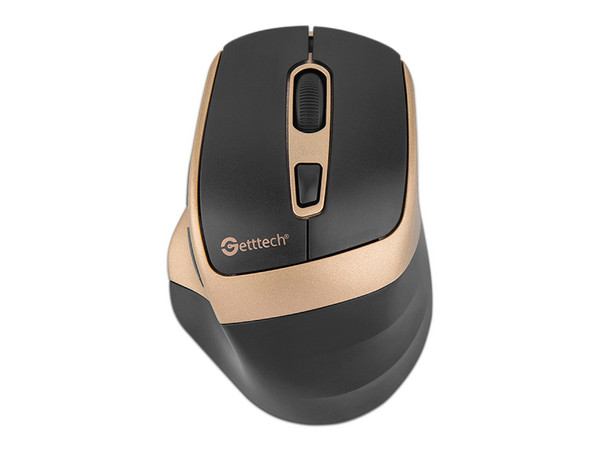 Mouse Ergonómico Getttech Wireless 6D Office, hasta 1600DPI, 6 Botones, Bluetooth, Color Negro con Dorado.