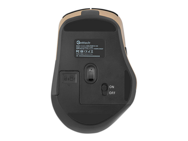 Mouse Ergonómico Getttech Wireless 6D Office, hasta 1600DPI, 6 Botones, Bluetooth, Color Negro con Dorado.