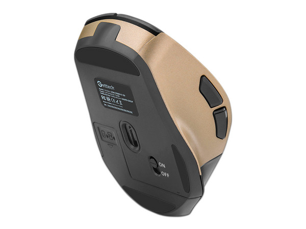 Mouse Ergonómico Getttech Wireless 6D Office, hasta 1600DPI, 6 Botones, Bluetooth, Color Negro con Dorado.