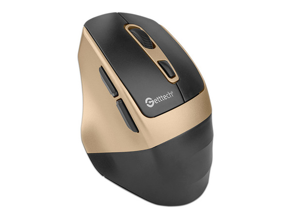 Mouse Ergonómico Getttech Wireless 6D Office, hasta 1600DPI, 6 Botones, Bluetooth, Color Negro con Dorado.