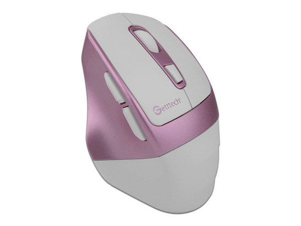 Mouse Ergonómico Getttech Wireless 6D Office, hasta 1600DPI, 6 Botones, Bluetooth, Color Rosa.