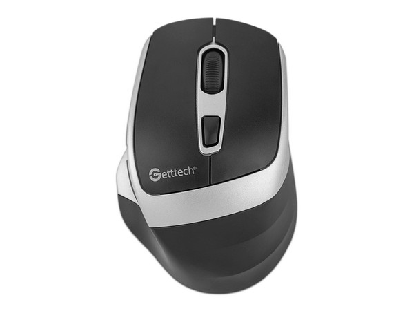 Mouse Inalámbrico Getttech 6D Office, hasta 1600 dpi, 6 Botones, Bluetooth, Receptor USB. Color Negro/Plateado.
