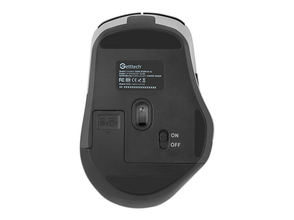 Mouse Inalámbrico Getttech 6D Office, hasta 1600 dpi, 6 Botones, Bluetooth, Receptor USB. Color Negro/Plateado.