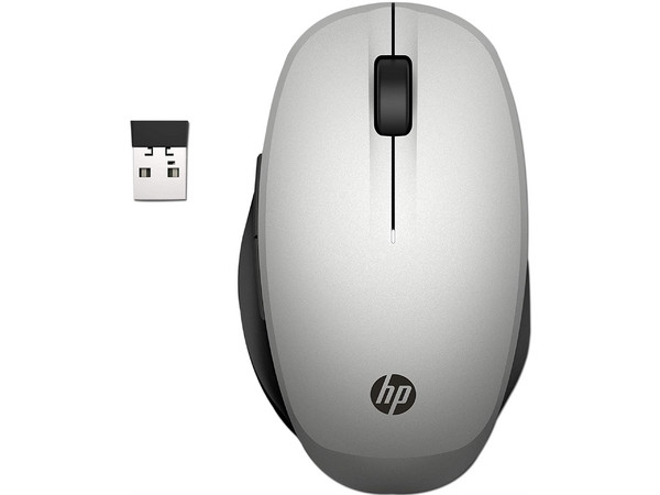 Mouse Inalámbrico HP 300 Dual, USB, Color Plateado.