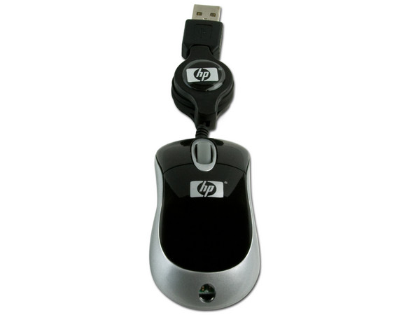 Ultra Mini Mouse HP Óptico, retráctil USB. Color Negro