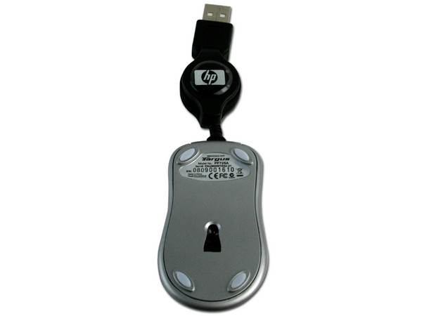 Ultra Mini Mouse HP Óptico, retráctil USB. Color Negro