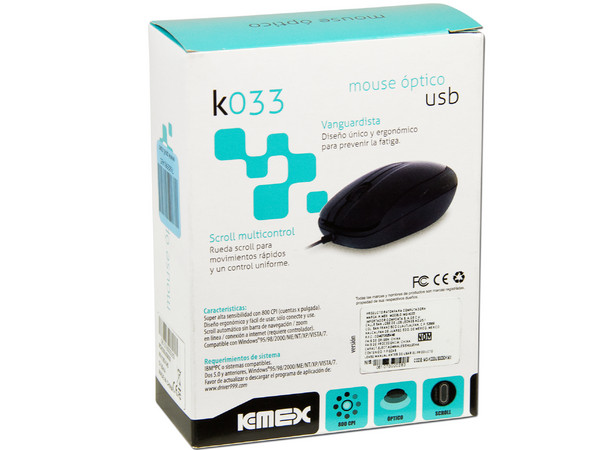 Mouse KMEX K033 Óptico, USB. Color Negro