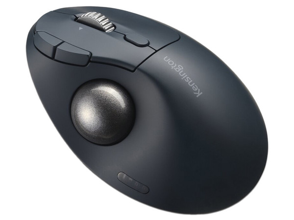 Mouse Kensington TB550 inalámbrico, Trackball, control con pulgar, recargable, diseño ergonómico, color negro. Conectividad Bluetooth y USB.