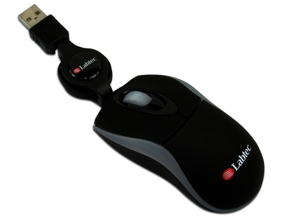 Mini Mouse Labtec Mini Optical Glow, retráctil USB. Color Negro con iluminación de Colores