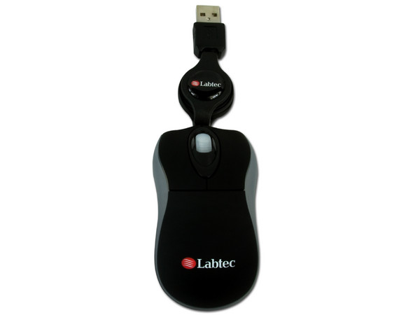 Mini Mouse Labtec Mini Optical Glow, retráctil USB. Color Negro con iluminación de Colores