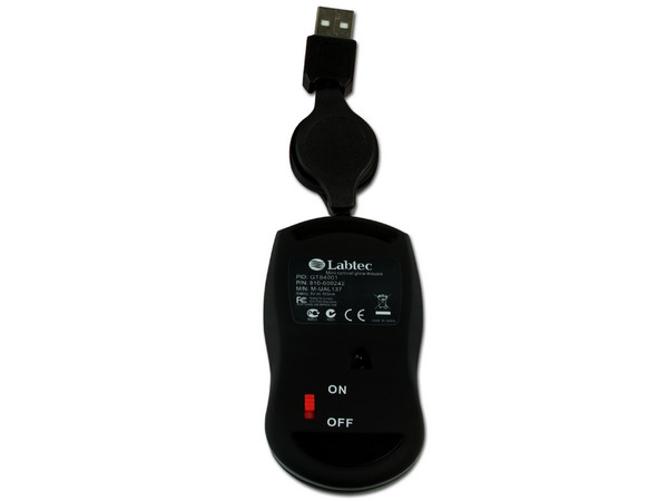 Mini Mouse Labtec Mini Optical Glow, retráctil USB. Color Negro con iluminación de Colores