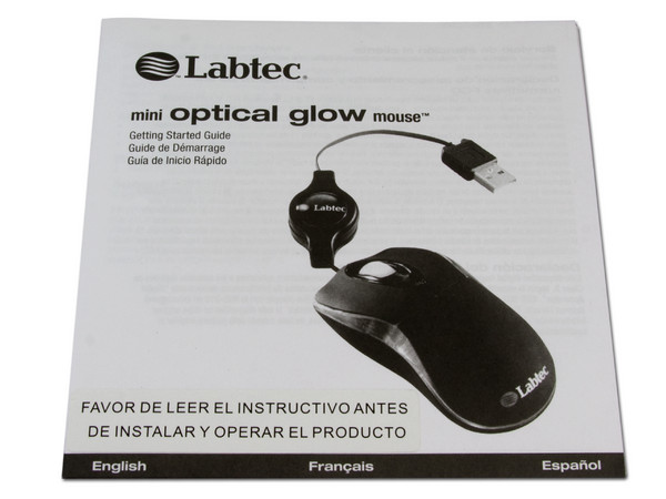 Mini Mouse Labtec Mini Optical Glow, retráctil USB. Color Negro con iluminación de Colores
